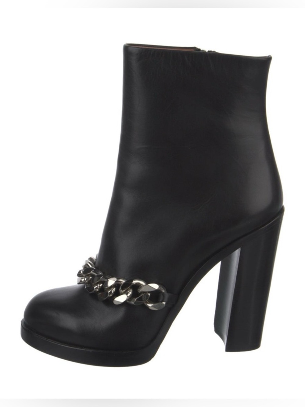 Givenchy Black Leather Ankle Boots with Silver Chain